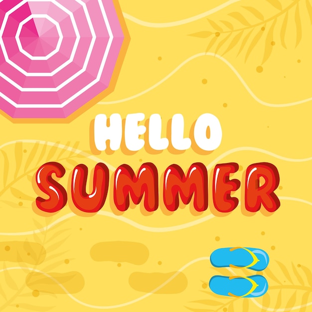 Premium Vector | Hello summer with umbrella and flip flops vector ...