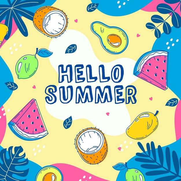 Download Hello summer with watermelon and coconut | Free Vector