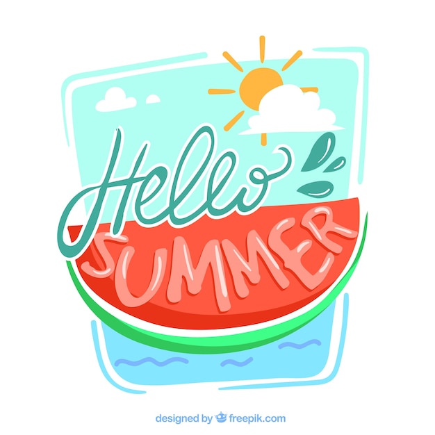 Download Hello summer, with a watermelon | Free Vector