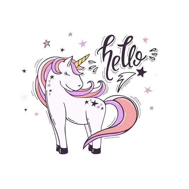 Hello unicorn | Premium Vector