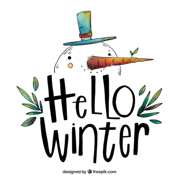 Download Hello winter background with a hand drawn snowman Vector ...