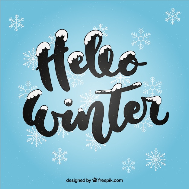 Hello winter background with black lettering Vector | Free Download