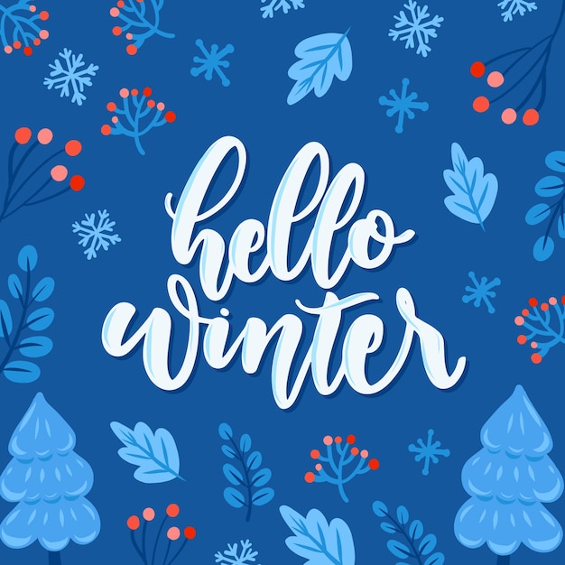 Download Hello winter lettering on blue background Vector | Free ...