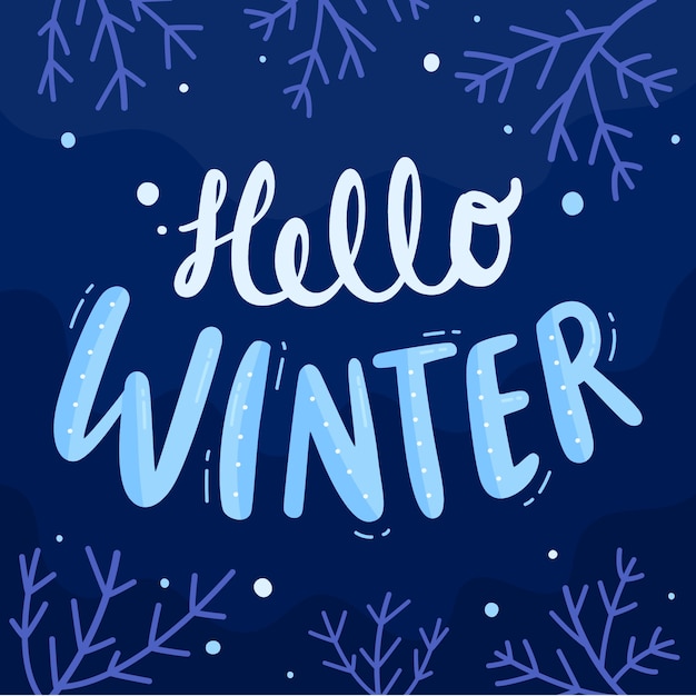 Download Hello winter lettering with branches Vector | Free Download