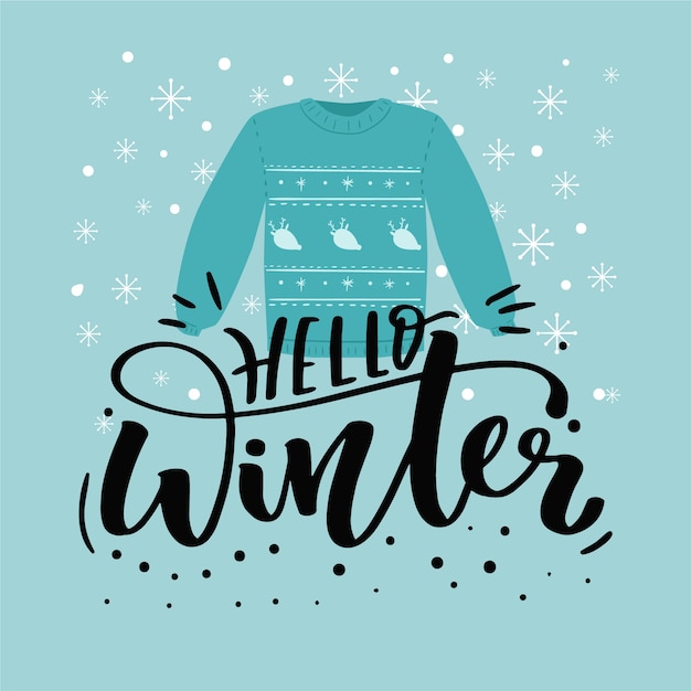 Download Hello winter lettering with clothes | Free Vector