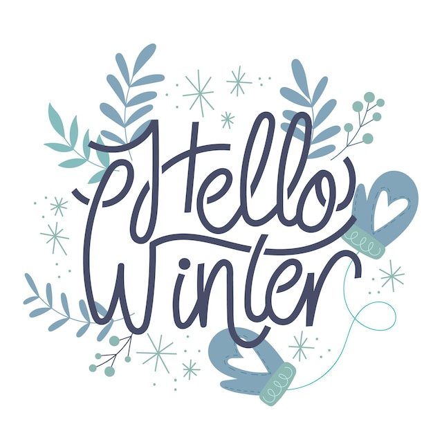 Free Vector | Hello winter lettering with leaves