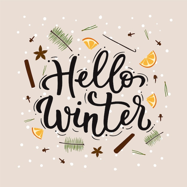 Download Hello winter lettering with orange Vector | Free Download