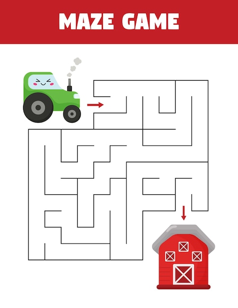 Premium Vector | Help the tractor find right way to the barn ...