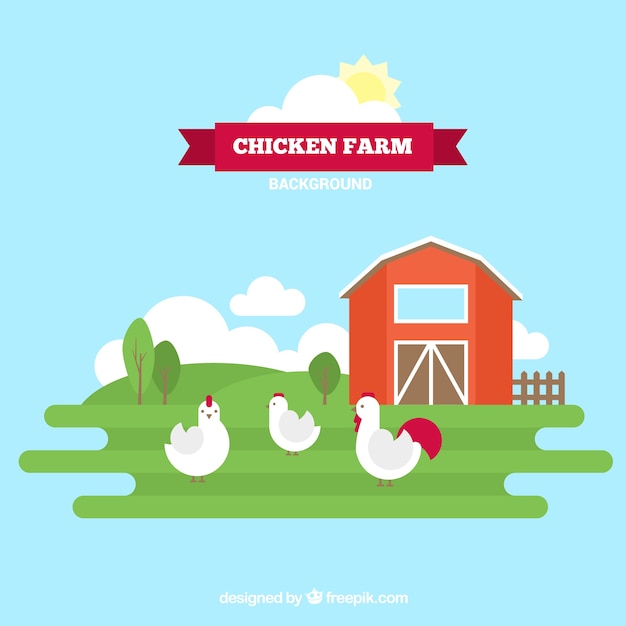 Hen house with chickens in flat design Free Vector