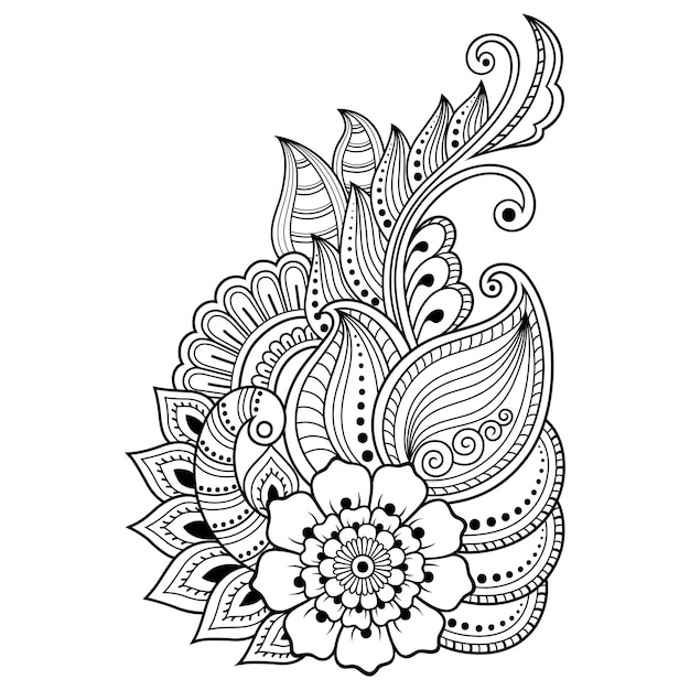 インド風のヘナタトゥー花テンプレート エスニック花柄ペイズリー ロータス 一時的な刺青スタイル オリエンタルスタイルの装飾的なパターン プレミアムベクター