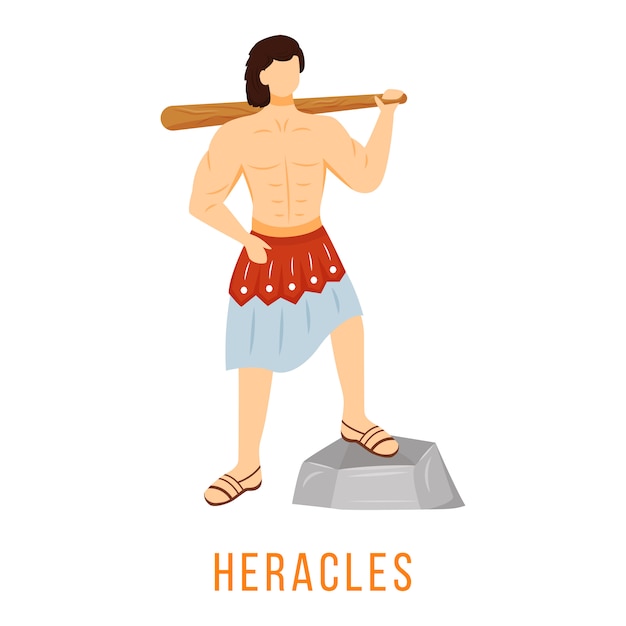 ヘラクレスフラットイラスト 古代ギリシャの神 神の英雄 神話の人物 男らしさの象徴 白い背景の上の孤立した漫画のキャラクター プレミアムベクター