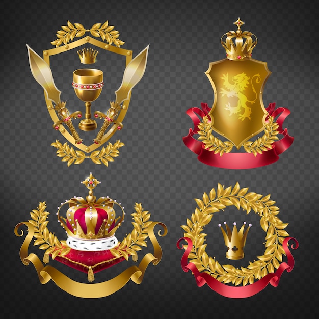 Download Free Heraldic Royal Emblems With Golden Monarch Crowns Shield Laurel Use our free logo maker to create a logo and build your brand. Put your logo on business cards, promotional products, or your website for brand visibility.