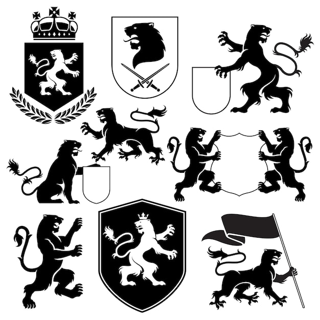 Premium Vector | Heraldic tiger silhouette set