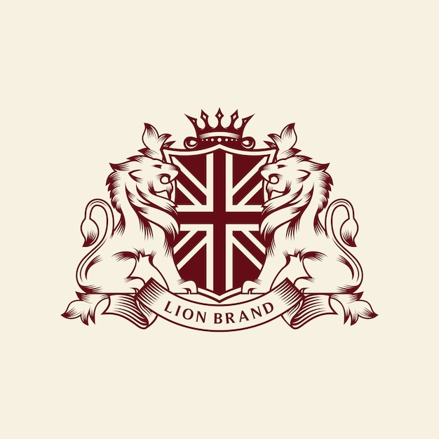 紋章ライオンブランドのロゴデザイン プレミアムベクター