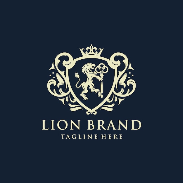 Heraldry lion brand logo design Premium Vector