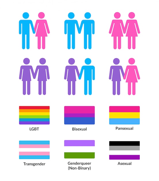 Premium Vector | Heterosexual and homosexual couples with lgbt flags