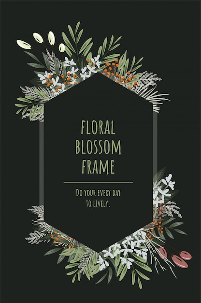 Download The hexagon floral frame for invitation cards and graphics. | Premium Vector