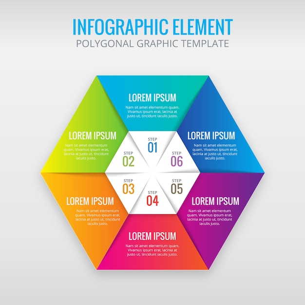 Hexagon Infographic With 6 Colors Free Vector 2435