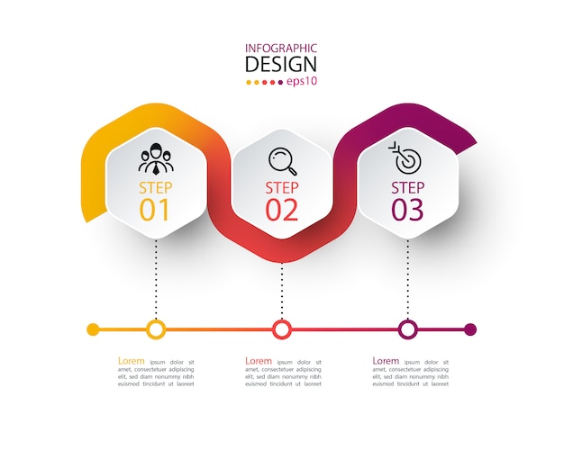 Hexagon label with color line linked infographics. Premium Vector