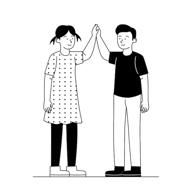 Premium Vector | High five friend flat outline illustration