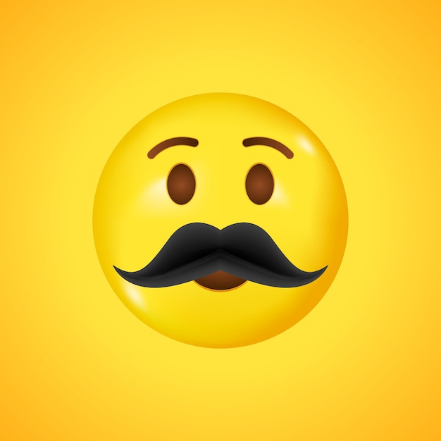 Premium Vector High Quality Emoticon Yellow Face With Mustaches Father S Day Emoji Mustache Emoji Big Smile In 3d