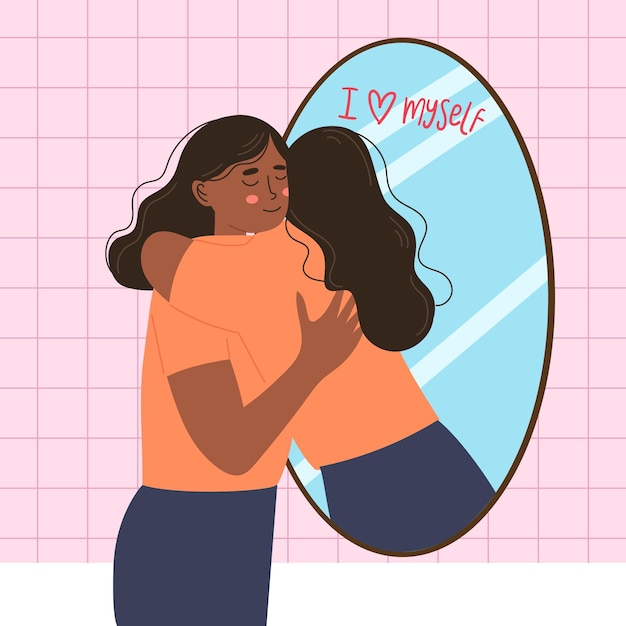 Free Vector High selfesteem with woman and mirror