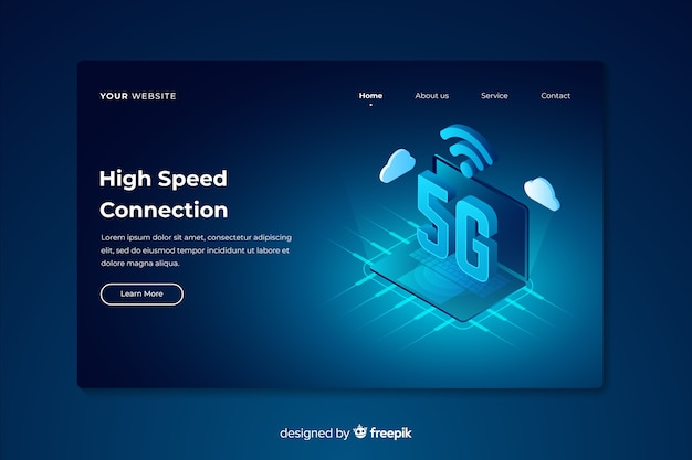 High speed isometric 5g landing page Free Vector