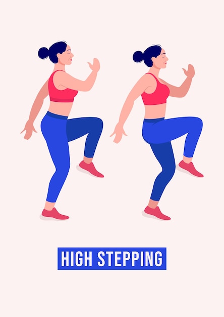 Premium Vector | High stepping exercise woman workout fitness aerobic ...