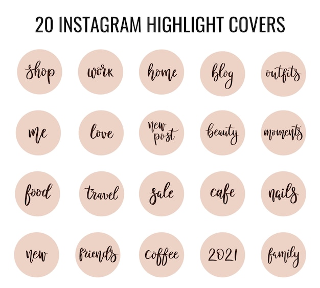 Highlights of instagram cover stories with inscriptions Premium Vector