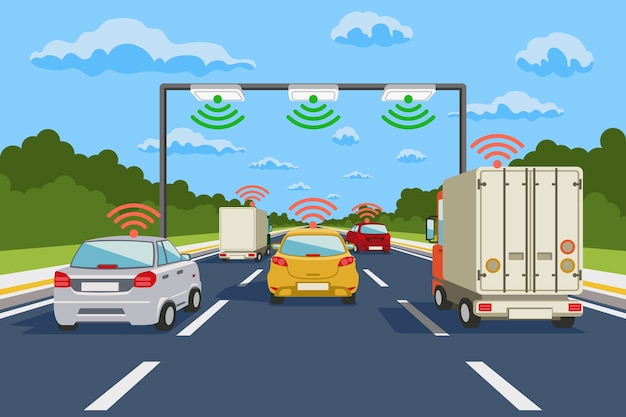 高速道路通信システムのベクトルのインフォグラフィック 道路通信 高速道路システム通信イラスト 無料のベクター