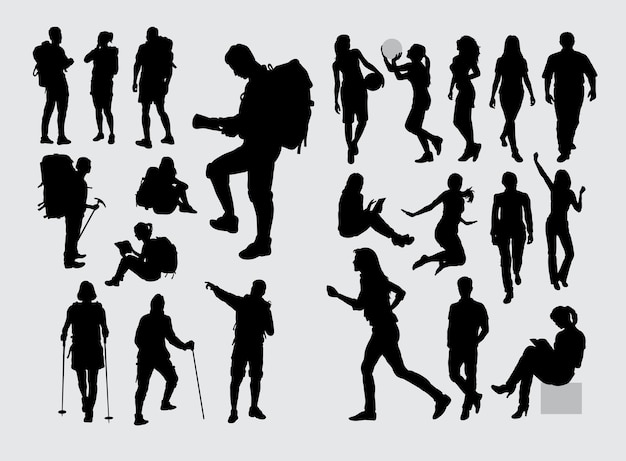 Hiker Backpacker And People Sport Silhouette Premium Vector
