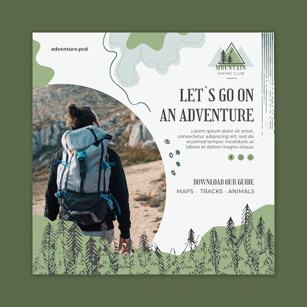 Free Vector | Hiking and climbing squared flyer template