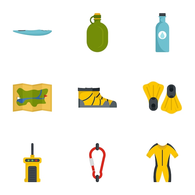 Hiking icon set. flat set of 9 hiking icons Vector | Premium Download