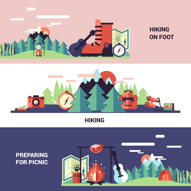 Download Free Download This Free Vector Hiking And Picnic Banners Use our free logo maker to create a logo and build your brand. Put your logo on business cards, promotional products, or your website for brand visibility.