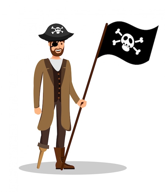 陽気な海賊船長の旗イラスト プレミアムベクター