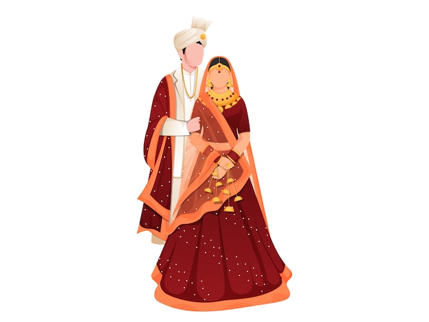 ヒンドゥー教の新婚カップルイラスト プレミアムベクター