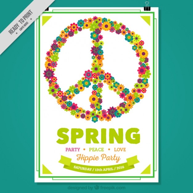 Hippy symbol made up of flowers spring party
poster
