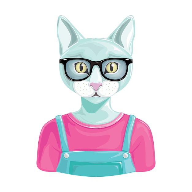 Premium Vector Hipster Cat Illustration