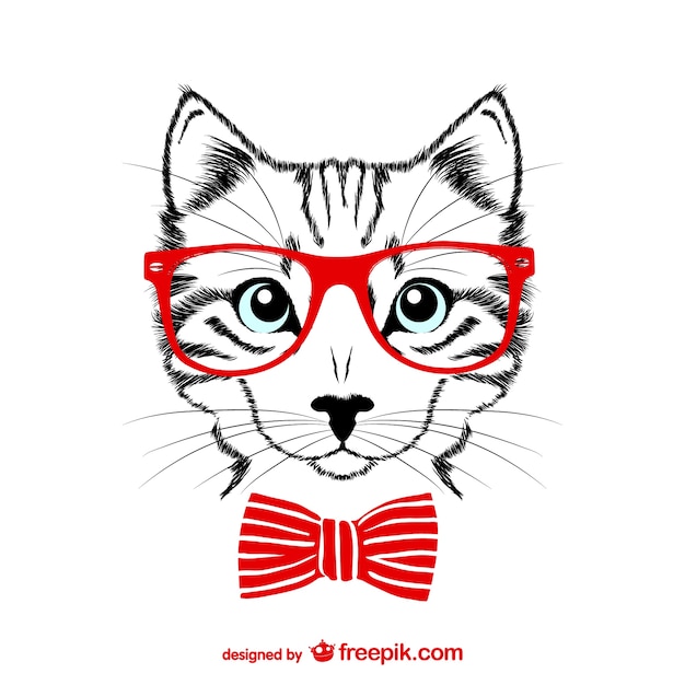 Hipster cat with red glasses
