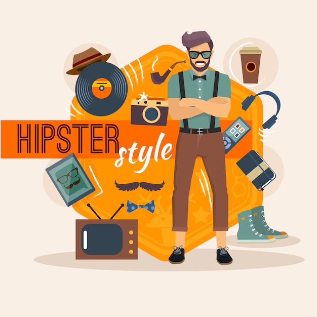 Download Hipster character pack for geek man with fashion accessory ...