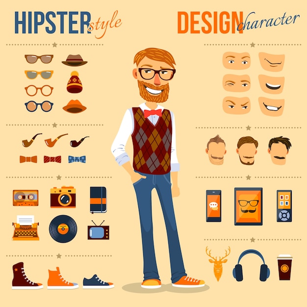 Download Hipster character pack | Free Vector