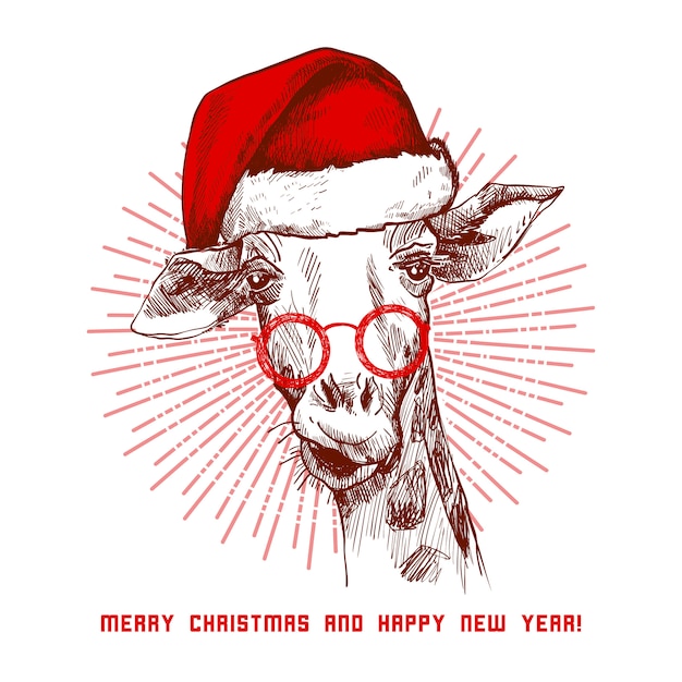 Download A hipster christmas giraffe | Premium Vector