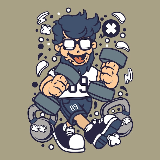 Premium Vector | Hipster fitness cartoon