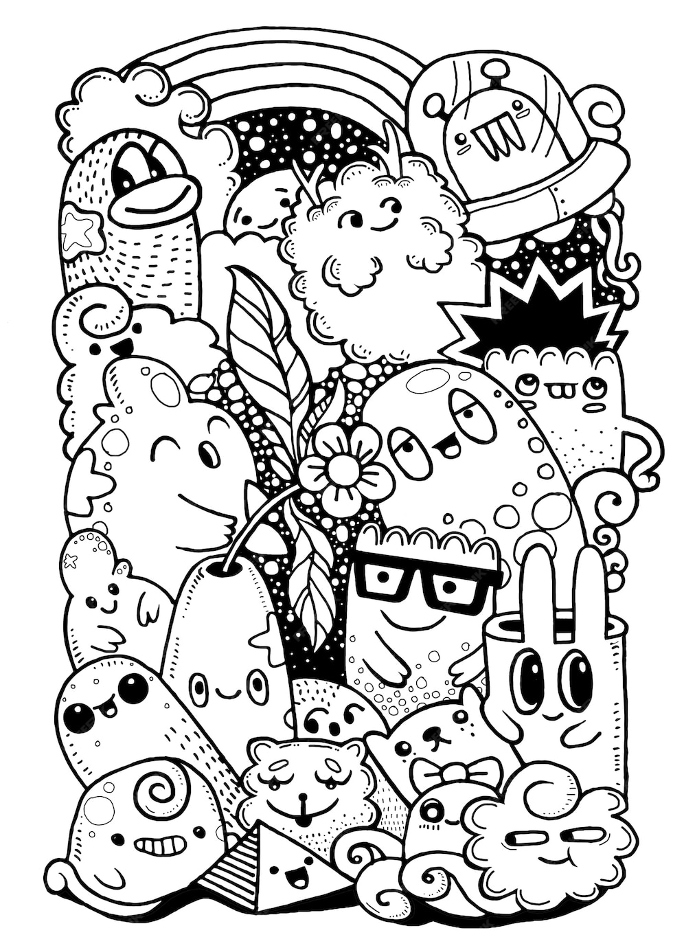Premium Vector | Hipster hand drawn crazy doodle monster garden
