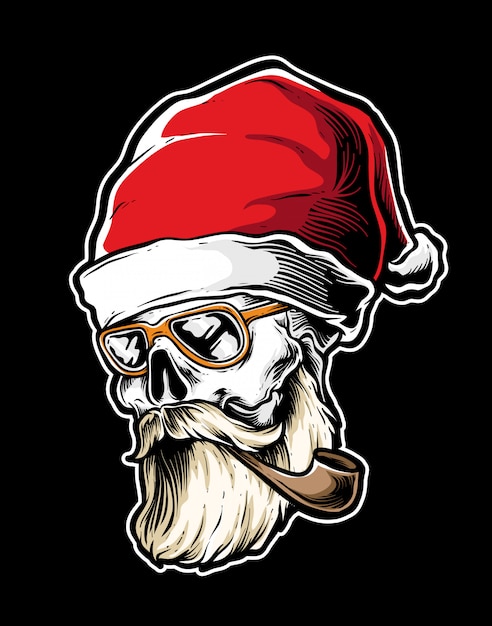 Premium Vector | Hipster santa skull