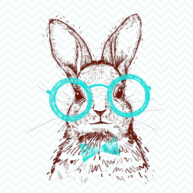 Download A hipster stylish rabbit. hand drawn sketch for poster ...