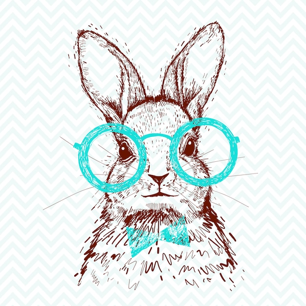 Download A hipster stylish rabbit. hand drawn sketch for poster Vector | Premium Download