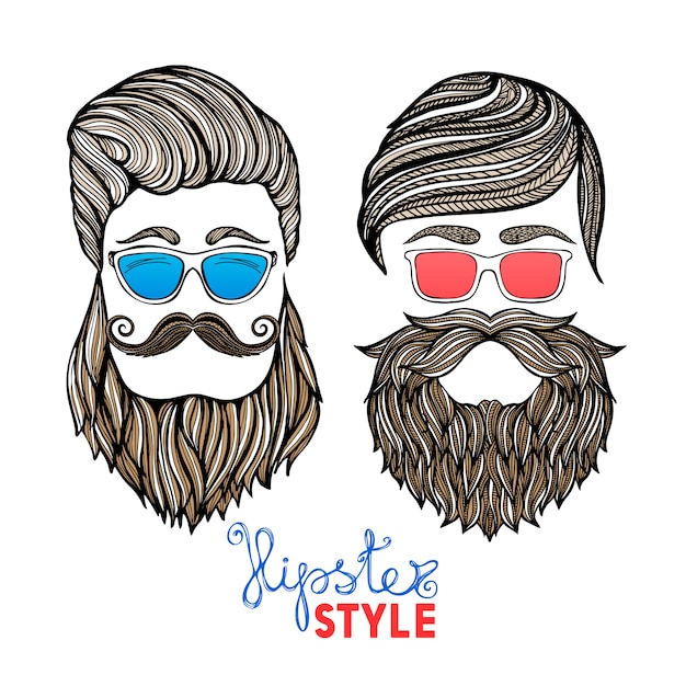 Hipsters heads colored glasses doodle pictograms   Vector | Free Download