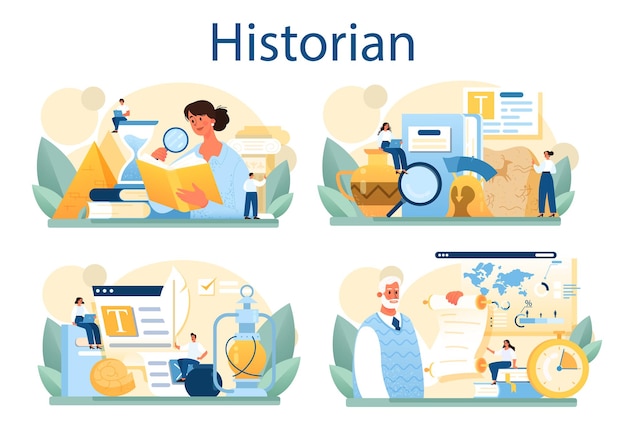 Premium Vector | Historian concept set. history science, paleontology ...