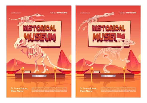 スタンドに恐竜の骨格が描かれた歴史博物館のポスター 無料のベクター